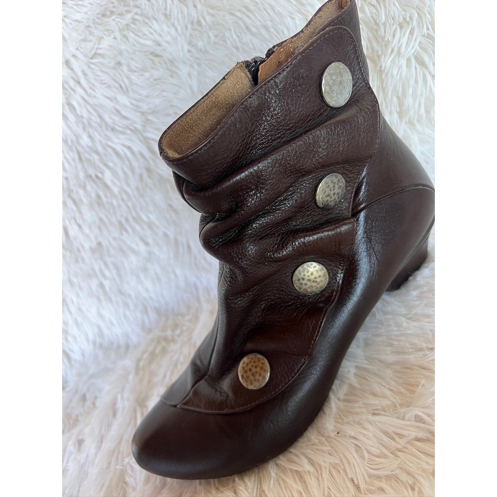 Eric Michael Soho Brown Leather Ankle Boots Slouch Button EU 39 Boho Lagenlook - Picture 14 of 16